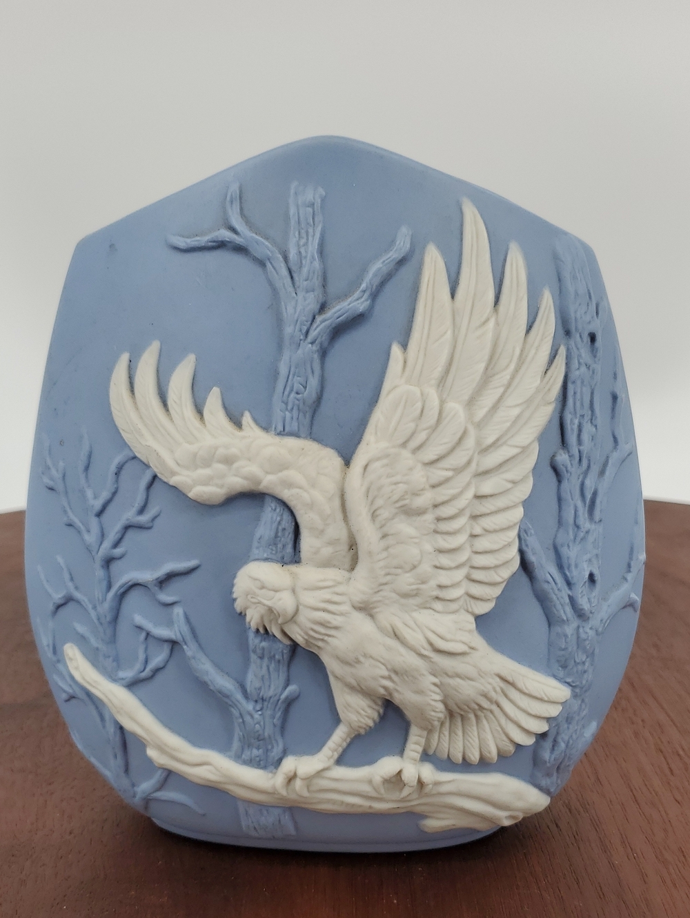 Vintage Blue Jasperware Style Eagle Relief Vase